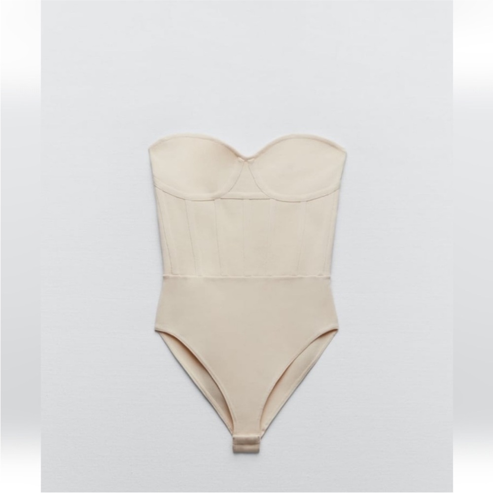 Zara Beige Strapless Corset Top